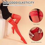VILITI Knee High Socks,Women's Hold-up Stockings Sexy Patterned Long Lace Thighs Bands Anti-Skid Silk Stocking Womens Thigh High Stocking Naughty Tight Pantyhose,for Adult Halloween Christmas (red) - Image 4
