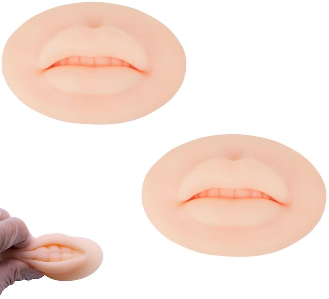 reliefto 3d tattoo practice lips, soft silicone realistic tattooing fake skin for semi permanent make up microblading lip training kit (beige, 2 pcs)