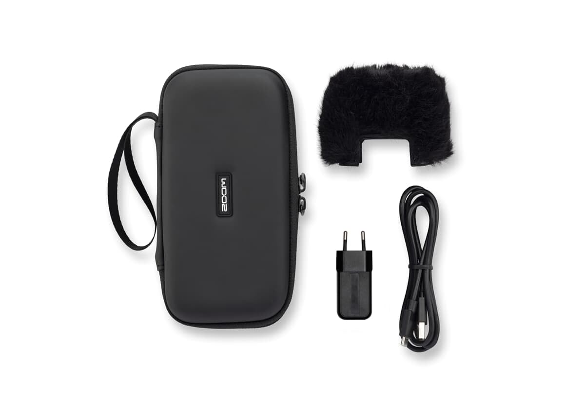 Zoom APH-2e Kit di accessori per registratore portatile Zoom H2essential, Versione UE, Custodia H2e, Protezione antivento in pelliccia, Adattatore di alimentazione, Cavo USB-C