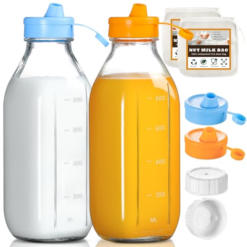 2 Pack 32oz Glass Milk Bottles