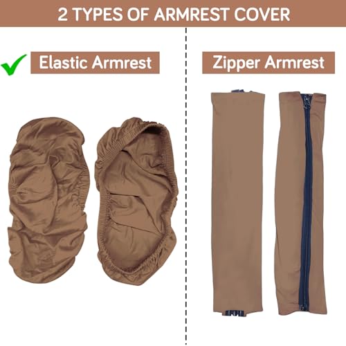 Image of HOKIPO 'SereneSolids' 140 GSM Armrest Covers for Office Chair (Elastic Style), 1 Pair, Dark Camel (AR-5933-DCML)