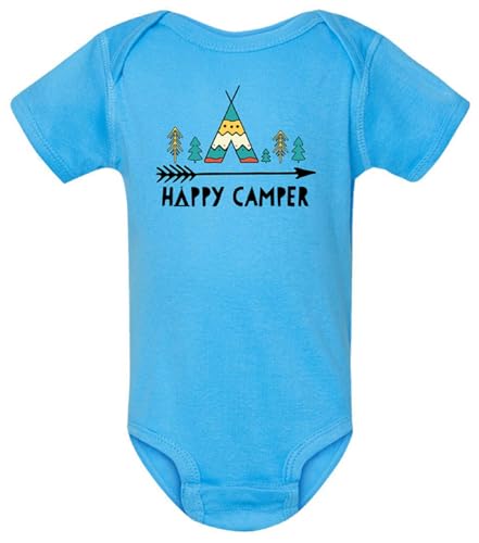 Gina Lou Baby Clothes Happy Camper (6 Months Size) Unisex Rompers for Babies - Short Sleeve Bodysuit Outfit