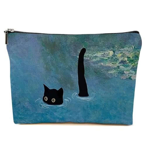 Funny Cat Makeup Bags for Women - Cute Black Cat Themed Gifts for Girls - Funny Travel Cosmetic Bag Zipper Pouch for Daughter Sister Bestie