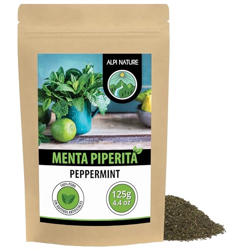 Alpi Nature Té de Menta Piperita 125g, Hojas de Menta Piperita Secas y Cortadas para Infusión