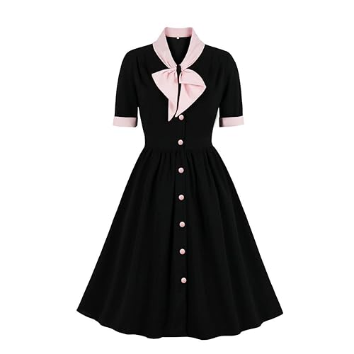 1950s Dresses for Women Vintage Rockabilly Retro Short Sleeve Tie