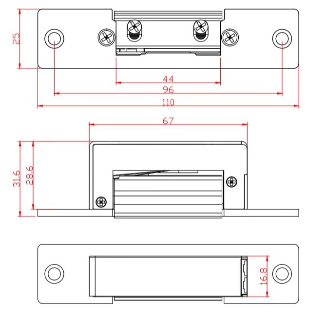 SERRURE G40 T00 Gâche électrique à émission avec têtière courte Inox et levier 12V DC