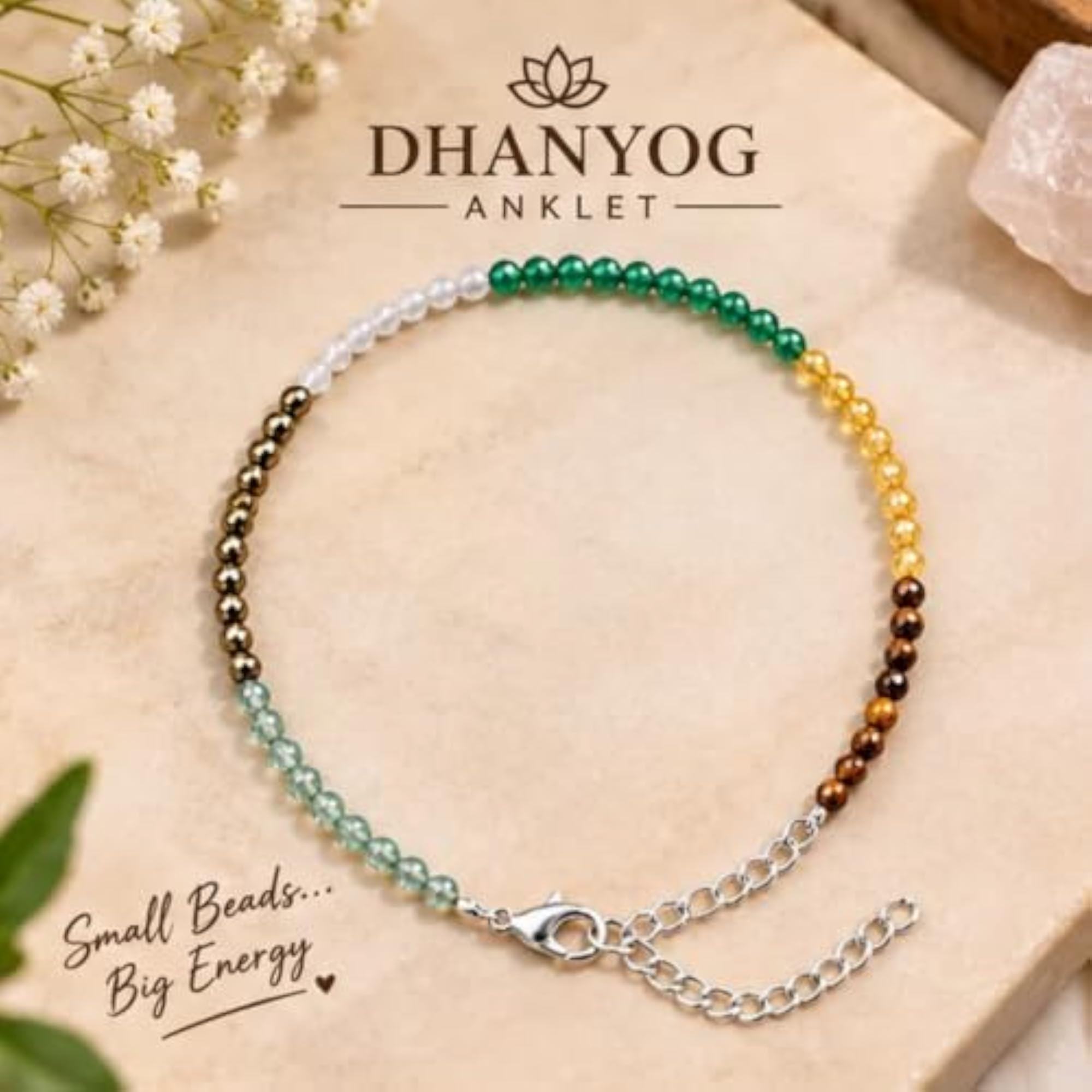 Women's Crystal Beaded Dhanyog Anklet for Wealth & Positivity