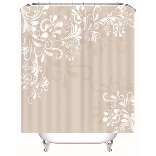 Rideau de douche textile blanc beige à motif vrille imperméable - 2