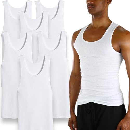 ToBeInStyle Men's Value Pack of Form Fitting Scoop Neck Sleeveless White A-Shirts