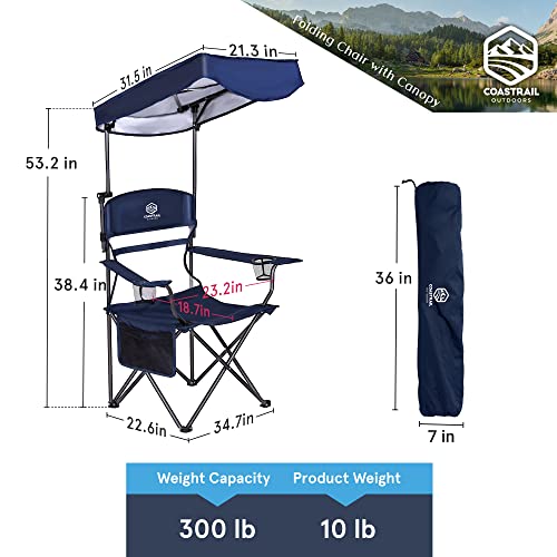 Coastrail Outdoor Canopy Camping Chair Multi-Position Adjustable Folding Shade Chair Spf 50+ Sun Protection With Cup Holder & Storage Pockets, Portable Design For Beach, Camping, Patio #TOP2