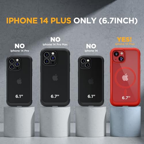 Image of Miracase Glass Series Designed for iPhone 14 Plus Case 6.7 inch, 2023 Upgrade Full-Body Magnetic Clear Case with Built-in 9H Tempered Glass Screen Protector,Compatible with MagSafe, Red
