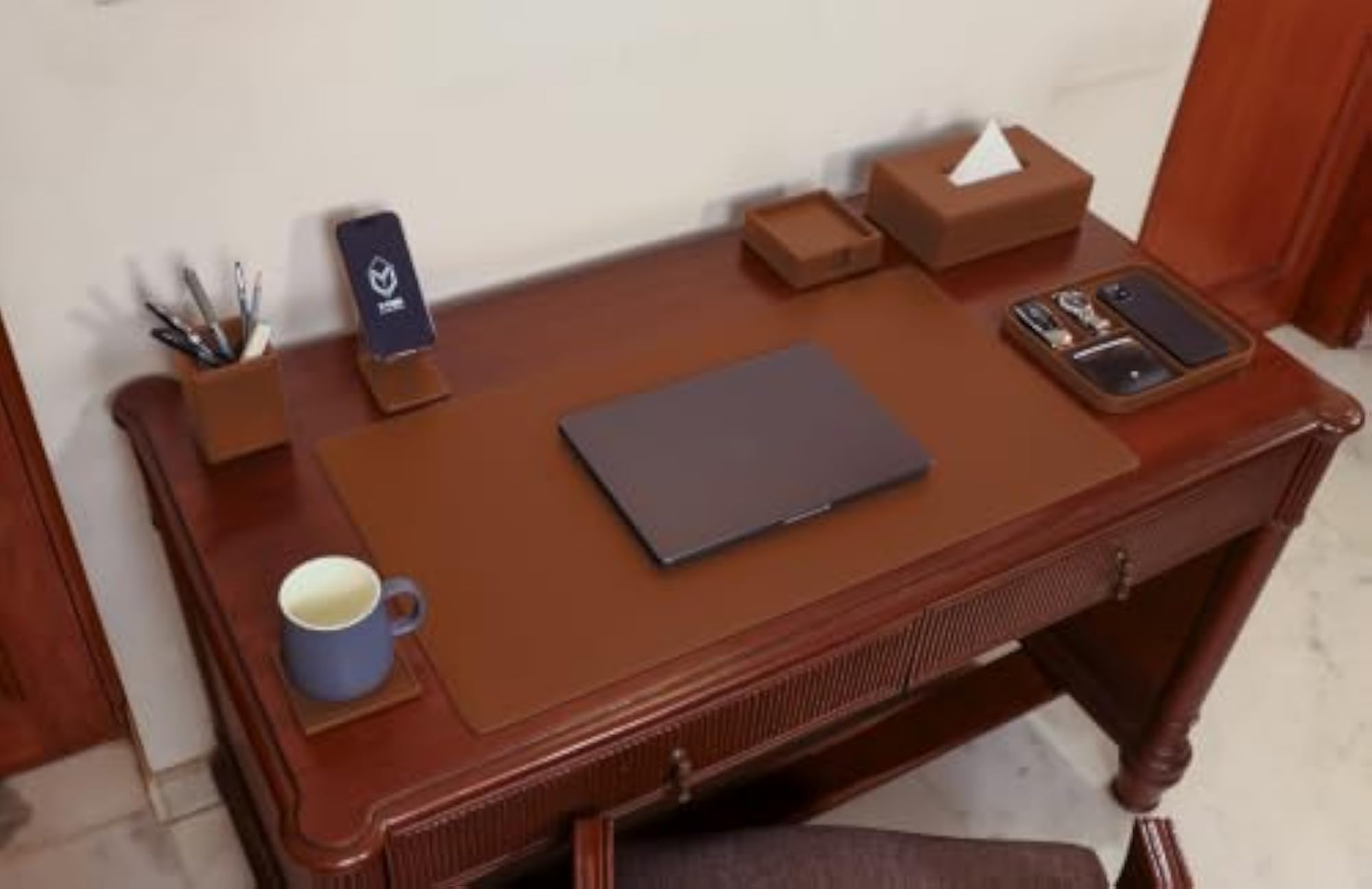 Vegan Leather Executive Set of 6 Multipurpose Personal Desk Organizer