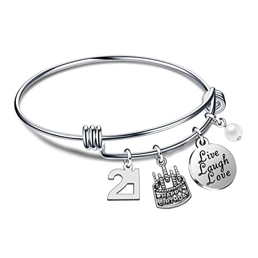lauhonmin Födelsedagspresenter för henne armband levande skratt kärlek berlocker för 13:e 18:e 30:e 40:e 50:e 60:e e rostfritt stål, colore: 21st Birthday, cod. AB