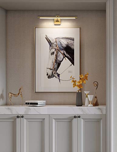Image of LED Picture Light Fixtures 24.4 Inches, Full Metal Artwork Wall Lamp with Single Swing Arm, 14W (70W Eqv.), Hardwired Connection, Dimmable, 3000K Warm White, CRI95+, Golden-Like Brass Finish