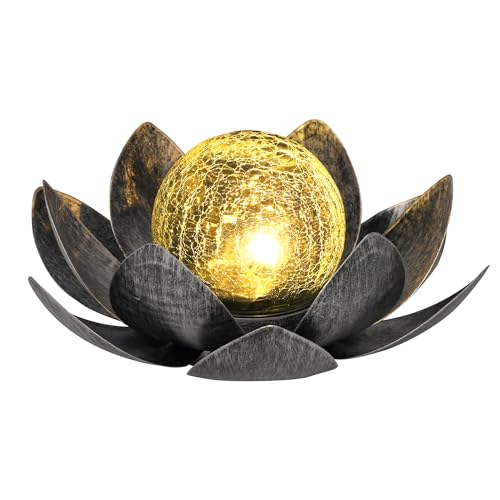 GIGALUMI Luz solar para decoración de jardín al aire libre, flor de loto, globo agrietado, farol de cristal, decoración de mesa al aire libre, impermeable, para patio, césped, camino, piscina,