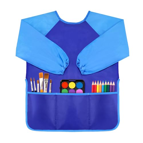 DaiUni Art Smock for Kids, Toddler Paint Smock, Kids Painting Apron, Waterproof Children Artist Craft Apron With Long Sleeve and 3 Pockets for Age 2-6...