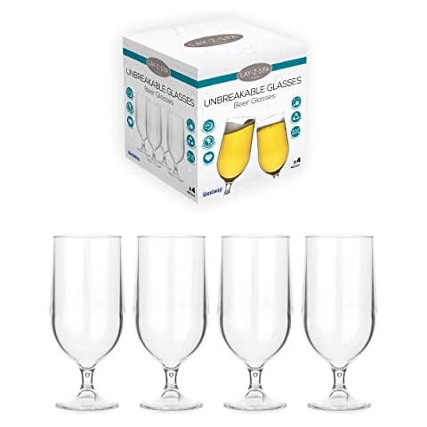 Lay-Z-Spa BWA0007 Premium Plastic Beer Glasses, Virtually Unbreakable Ultra Clear, Reusable and Dishwasher Safe, Ideal for Hot Tubs, Pools, Camping and Picnics, 420 milliliters, Transparent, Set of 4 Cover