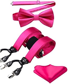 HISDERN Mens Braces Paisley Suspenders with 6 Strong Metal Clips Adjustable Y Shape Floral Braces Bowtie and Pocket Square Set