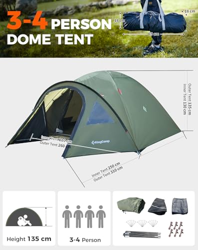 KingCamp Camping Tent for 4 Man, Ultralight Waterproof Dome Tent, Compact and Backpack-Friendly, Ideal Tent for Camping, Trekking and Outdoors - Image 3
