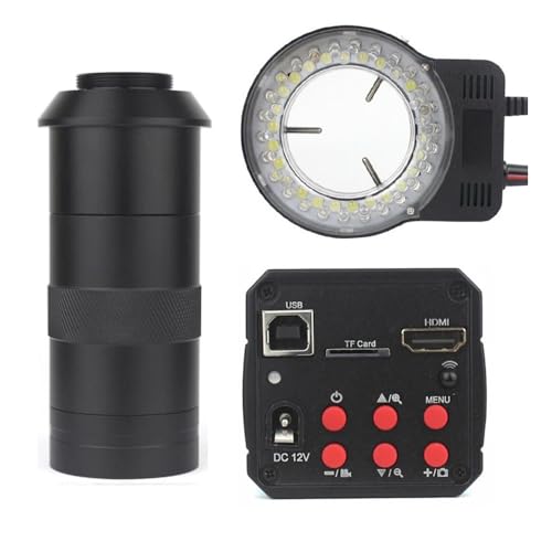 Microscope 14MP 60FPS HDMI USB Electronic Digital Video Microscope Camera 180/130X Zoom C Mount Lens 56 LED for Phone Chip PCB Repair Tools(E 130X No Bracket)