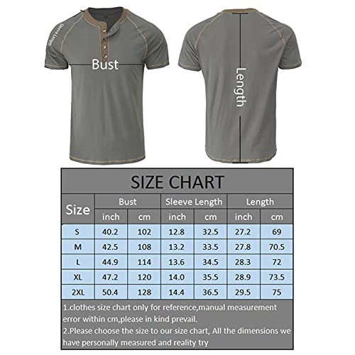Fashion Men’s Henley Shirts Casual Cotton Short Sleeve Classic Solid Color T Shirts Comfort Tee Top Gray #TOP1