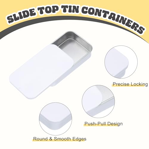 Image of uxcell 10Pcs Slide Top Tin Containers, Mini Metal Empty Tins Box with Sliding Lids, 3.1 inchx2 inchx0.6 inch Rectangular Storage Organizers for Lip Balm, Solid Perfume, Small Items, White