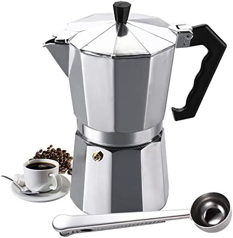 VINEKRAFT Moka Pot Espresso Maker Aluminium Stovetop Coffee Maker with a Coffee Clip Spoon- 6 cups/300ml