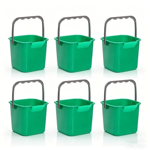 YuakTutu 6 Pack Small Sanitizing Buckets 3 Quart Small Cleaning Pails Square Detergent Pail with Spout and Handle Stackable Utility Bucket for Restaurant Home School Offices Commercial Use Green