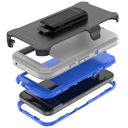 TMIDVFV Compatible with Google Pixel 8A Case, with Belt Clip Holster Heavy Duty Rugged Shockproof Full Body Protection Kickstand Phone case for Google Pixel 8A 5G (Grey+Blue)