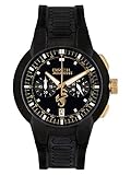El color negro mate que caracteriza al coche también se aplica al reloj y combinada con los detalles dorados de la esfera, los botones y la corona, resaltando su carácter y potencia