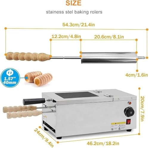 Versatile Commercial Electric Chimney Cake Oven - 2 Stainless Steel Bars for Baking Delicious Chimney Cakes & Cake Pops - Ideal 220V Cake Maker for Home & Professional Use