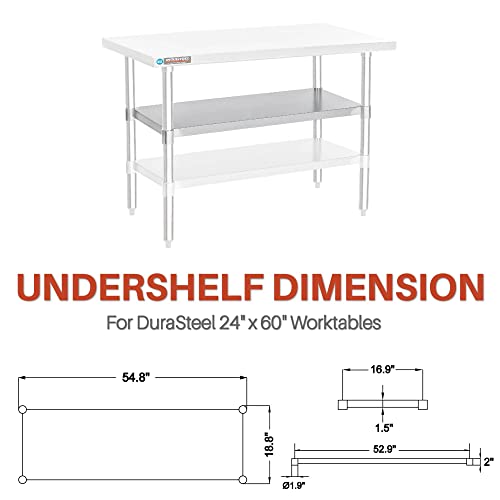 Image of DuraSteel Galvanized Under Shelf for Work Tables - Extra Adjustable Lower Shelf for 24 inch x 60 inch Stainless Steel and Wooden Worktables - Fits for use in Restaurant, Warehouse, Home, Kitchen, Garage