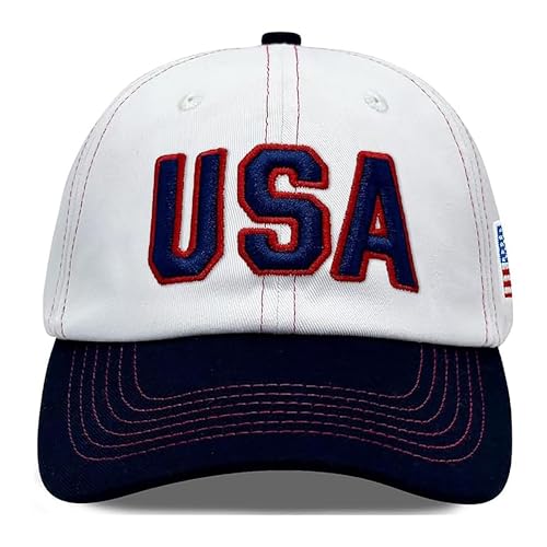 Gorra de béisbol patriótica USA bordada blanca y azul marino miniatura 1