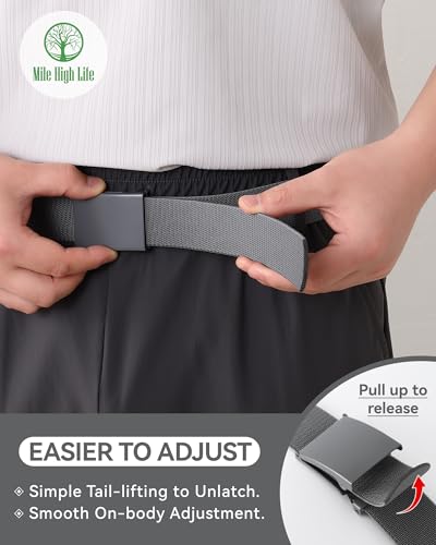 Image of Mile High Life Stretch Canvas Belt for Men, Golf Casual Elastic Web Belt, Top Military Buckle, Adjustable Cut to Fit