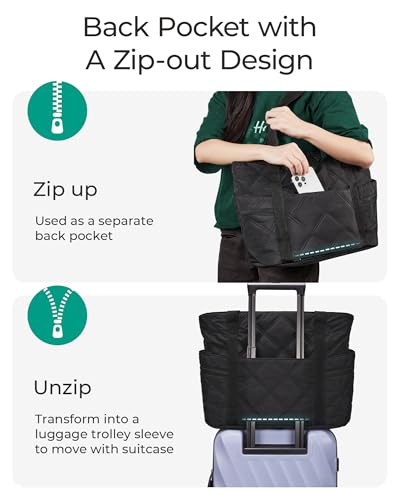 BAGSMART Tote Bag for Women, Puffer Tote Bag with Zipper, Travel Essentials Quilted Nurse Bag Carry On Bag Gifts for Women