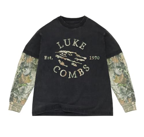 Luke Combs Est 1990 2fer Long Sleeve T-Shirt, Black Camo, XX-Large