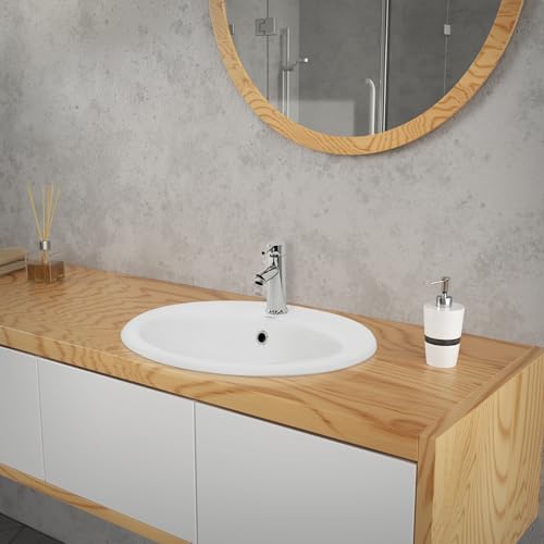 ML-Design Lavabo en Céramique Blanc, 57x19,5x48,5 cm, Design Ovale, Vasque Encastrée Moderne et Élégant, Lavabo de Comptoir avec Trou pour Robinet,...