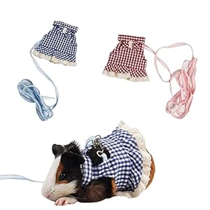 2 Pieces Guinea Pig Harness and Leash Plaid Hamster Harness with Safety Bell Adjustable Ferret Harness and Leash Set No Pulling Walking Vest for Ferret Chinchilla and Similar Small Animals