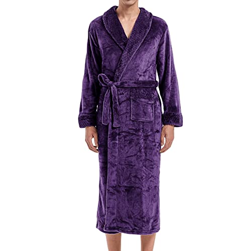 Lu's Chic Men's Flannel Robe Fuzzy Sherpa Fleece Bathrobe Fluffy Bath Plush Thick Warm Full Length