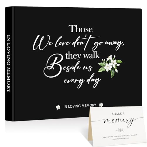 Lanpn Funeral Guest Book for Memorial Service 100 Pages in Loving Memory Sign in Books for Guests with Memorial Table Sign Leather Cover Funeral Favors Registry Book Black