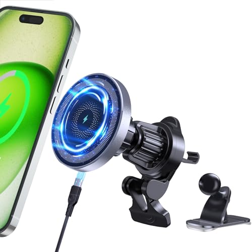 Caricabatterie Wireless Magnetico per Auto, 15W MANKIW Ricarica Wireless Auto Compatibile con iPhone 17/16/15/14/13/12,Magnetica Cover, Mag-safe Caricabatterie Auto Supporto
