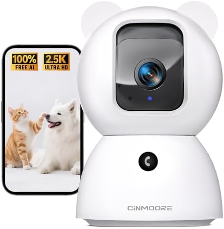 2.5K Security Camera Indoor, Non-Subscription AI Person/Pet/Cry Detection, 4MP Pet/Dog/Cat Camera w/Phone App, Pan Tilt 2.4GHz WiFi Cameras for Home Security, IR Night Vision, Full Duplex 2-Way Audio