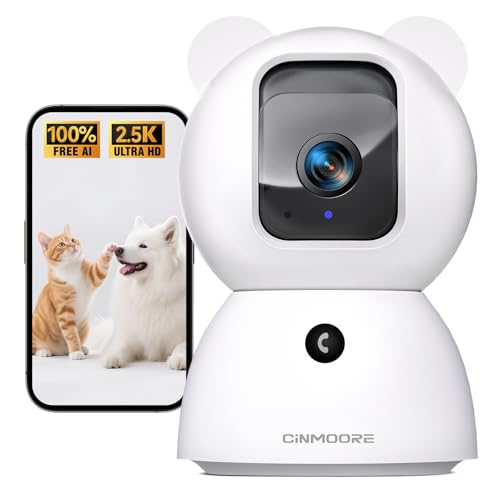 2.5K Security Camera Indoor, Non-Subscription AI Person/Pet/Cry Detection, 4MP Pet/Dog/Cat Camera w/Phone App, Pan Tilt 2.4GHz WiFi Cameras for Home Security, IR Night Vision, Full Duplex 2-Way Audio