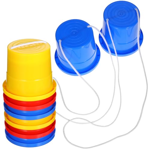 POPETPOP 4.9in Plastic Balancing Bucket Stilts for Kids (3 Pairs, 3 Colours)