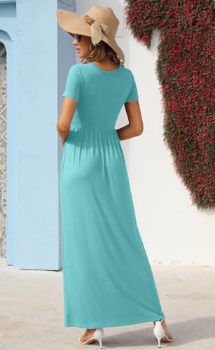 Image of GRECERELLE Womens Summer Long Maxi Dresses 2026 Short Sleeve V Neck Casual Button Dress with Pockets