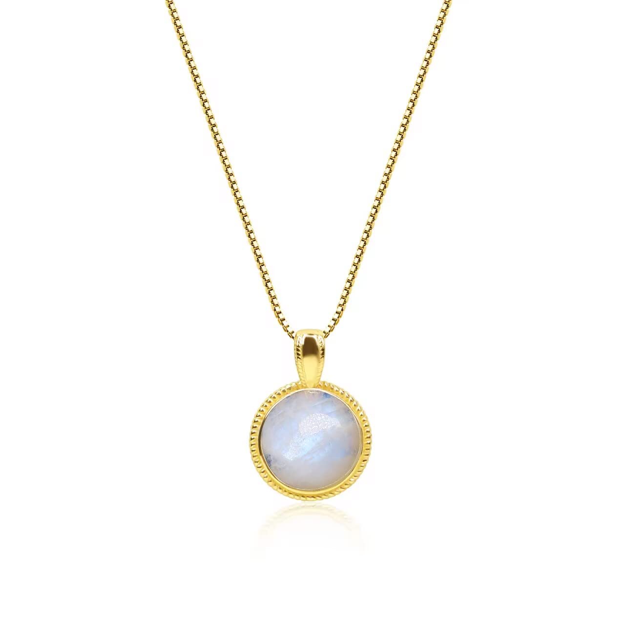 COAI Collar de Mujer en Plata Bañada en Oro con Colgante Circular de Piedra de Luna