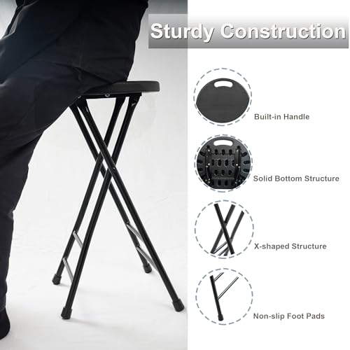 COOZMENT 24-Inch Folding Stool with Handle, Folding Bar Stool with Non-Slip Feet,Folding Chair,Indoor and Outdoor Foldable Stool for Adults,500 lbs Capacity,Kitchen,Game Room(13"×11.5"×24") by COOZMENT - Image 3
