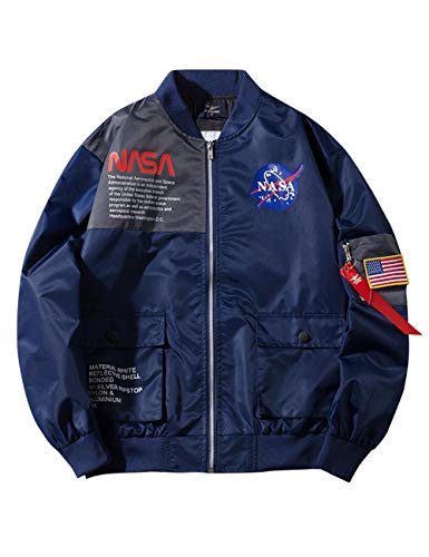RINTONIX Men's Zip Up Softshell Waterproof Military Outerwear Flight Jacket NASA Flag Windbreaker Bomber Jacket - Main Image