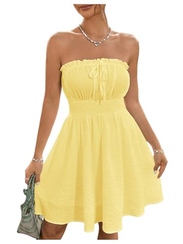 Image of Floerns Women's Vacation Strapless Tube Dress Ruffle Hem A Line Mini Dresses