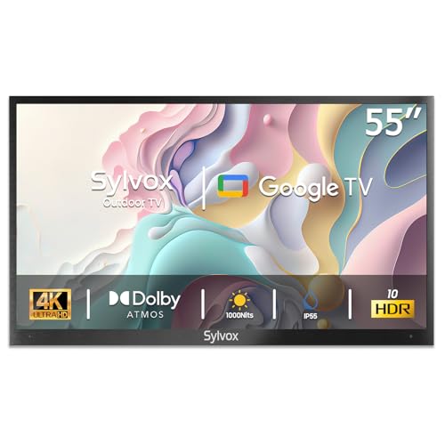 SYLVOX 55 Zoll Outdoor TV,4K Ultra HD Google Smart TV, 1000 nits Draußen Fernseher Google Voice,Bildschirmspiegelung, IP55 Wasserdicht, HBBTV, 60Hz. WLAN. DVB-/S2/T2 Partial Sun (Deck Pro 2.0)